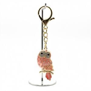 Gold and Pink Owl Keychain for Bird Lovers
